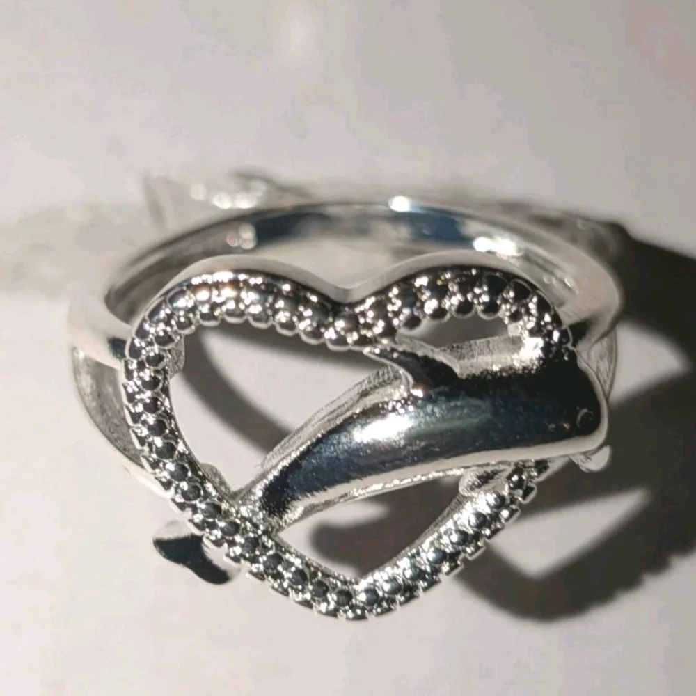 Women's 1Ct Round Cut Moissanite Heart Split Shank Dolphin 925 Silver Ring Sz 7
